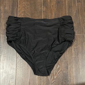 Kona Sol Black Ruched High-Waisted Bikini Bottoms